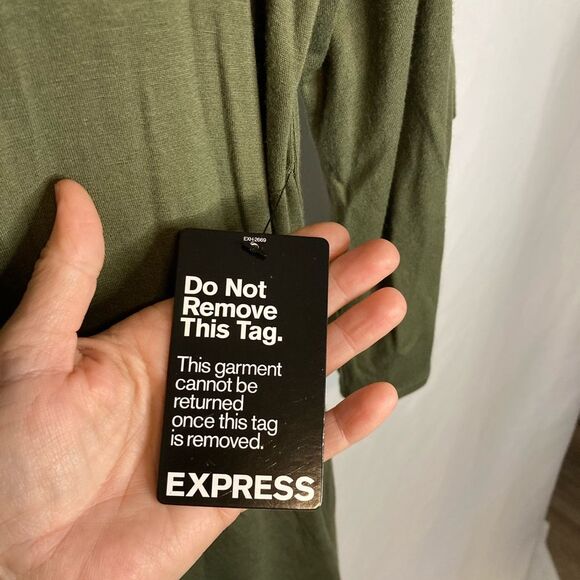 Express Womens BOHO Flowy Dress Size Medium Olive Green Lace Up Long Sleeve NEW - Picture 8 of 9